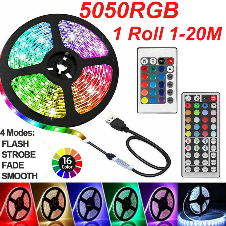 LED Strip Lights USB 1-20m 5050 RGB Colour Changing Tape for kitchen Cabinet, TV - Image 3 of 4