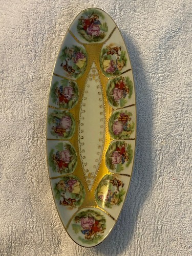 Vintage PORCELAIN dish with and gold gilt FRAGONARD LOVE STORY courting couple - Picture 2 of 5