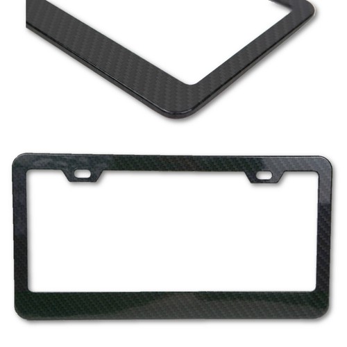 Carbon Fiber Style Metal Two Hole Wide Bottom Car Truck Universal License Frame - Picture 5 of 6