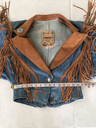 Vintage Frontier Collection Womens Wester Denim Fringe Beaded Jacket Size Medium - Picture 15 of 17