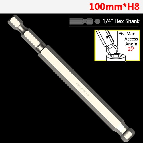65/100/150mm Ball-End Hex Screwdriver Bit Set 1/4" Hex Shank H2.5 H3 H4 H5 H6 H8 - Picture 25 of 30