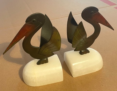 ANTIGUO PAR DE PELÍCANOS ART DECO VINTAGE con ALAS EXTENDIDAS en BASE ONYX - AUSTRIA - Imagen 9 de 12
