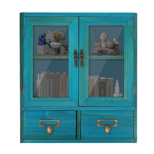 2-Tier Wood Storage Cabinet w/ 2 drawers Double Door Counter Top Storage Cabinet - Picture 5 of 18