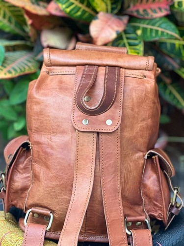 Backpack Leather Bag Genuine Rucksack Vintage Brown Travel Men's New Shoulder - Picture 4 of 7