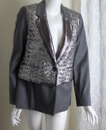 EVENT EVENING Elizabeth & James Sz 10 Sequin w/ Lame Blazer Jacket So Chic Silk - Picture 5 of 9