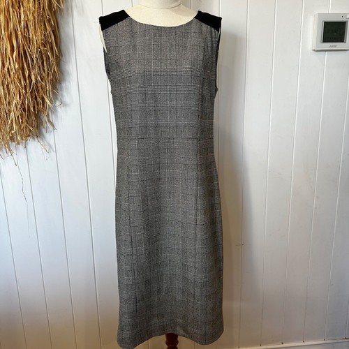 Trenery | Wool blend midi-dress | Lined | Black/White Check | S: 10 | Business - Picture 1 of 8
