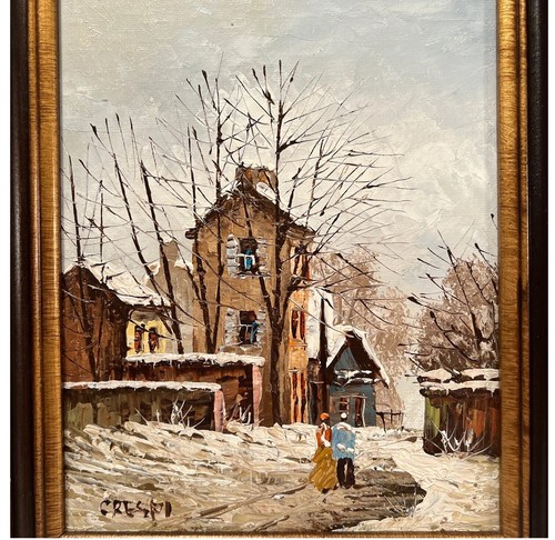 VTG David Crespi Impressionist Winter Village Oil Painting Framed Art Snow Love - Picture 4 of 21