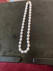 Vintage Monet White Oval Bead Necklace w Gold Tone Accents