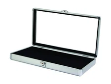 888 Display USA - Silver Aluminum Jewelry Case with Glass Top and Lock (Silver)