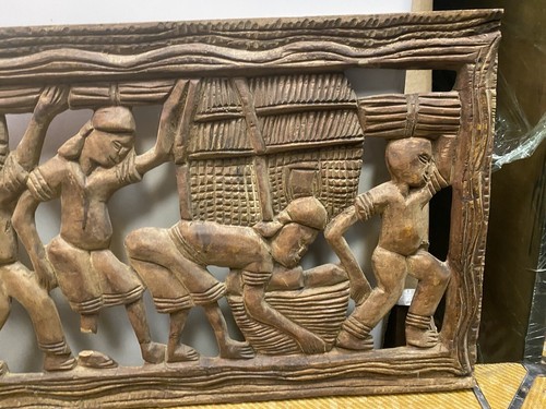 Juego de 3 paneles de madera tallada en relieve Hattiano jamaicano pueblo isla tribal vintage - Imagen 12 de 15