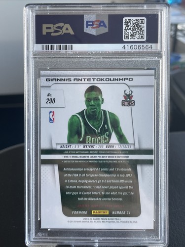 GIANNIS ANTETOKOUNMPO PSA 10 2013 PANINI PRIZM BASKETBALL #290 ROOKIE RC - Picture 2 of 2