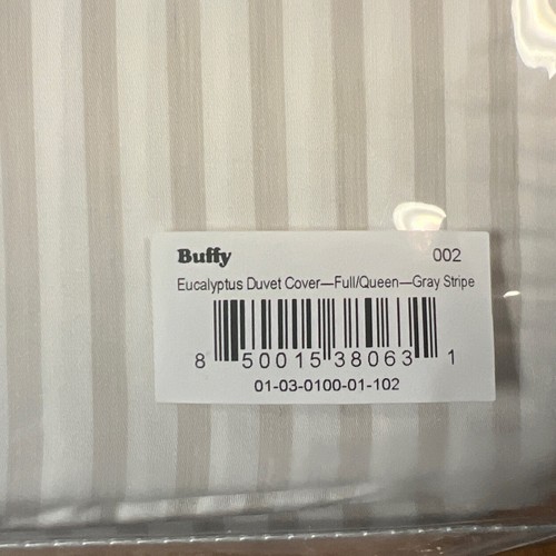 Buffy Breeze Eucalyptus Gray Striped Duvet Cover Queen Standard Full - Picture 4 of 4