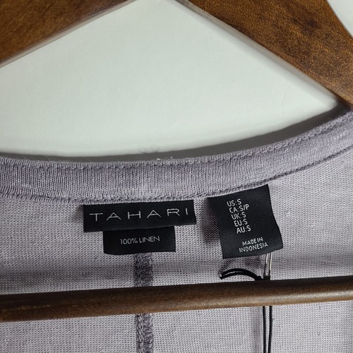 Cardigan donna piccolo nuovo con etichetta Tahari grigio lino aperto davanti leggero - Foto 4 di 6