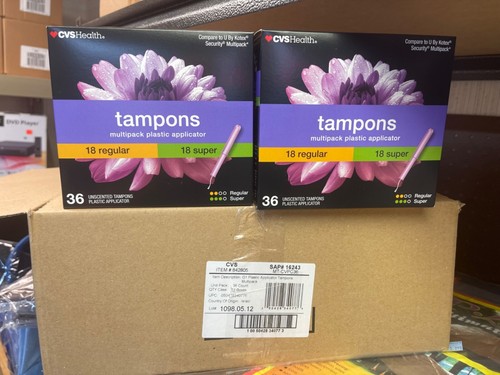 12 Boxes CVS Health Tampons Applicator, 18 Super 18 Regular Tampons Fast Ship