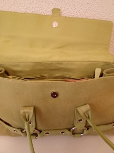 Valerie Stevens Green SilverTone Fabric Faux Leather Double Handle Shoulder Bag - Picture 9 of 19