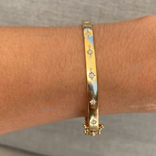 Brazalete Brazalete Oro Starburst Diamante Natural en Oro Amarillo 14k Regalo de Cumpleaños - Imagen 7 de 7