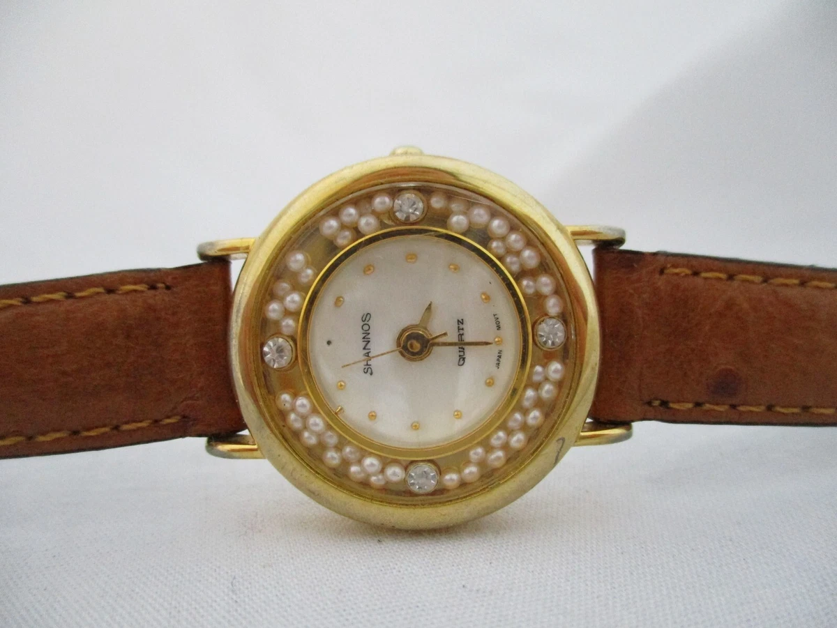 Johnny Loves Rosie Analog Wristwatch Gold Tone Red Brown Buckle Band