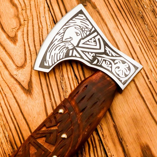 Handgefertigte Kohlenstoffstahl Wikingeraxt Tomahawk Axt Wurfbeil Bartaxt - Bild 7 von 10