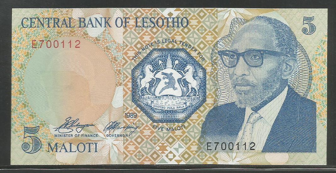 Lesotho P-10 5 Maloti 1989 Unc