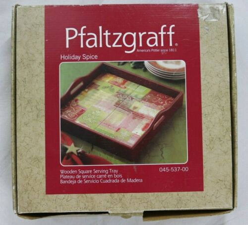 Pfaltzgraff Holiday Spice Wooden Square Serving Tray 14" Handles Ceramic Tiles - Picture 2 of 7