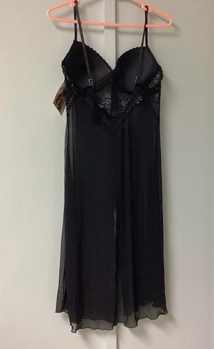 Exposed By Magic Silk Sheer Black Slits Size Medium Night Gown Padded New - Picture 16 of 20