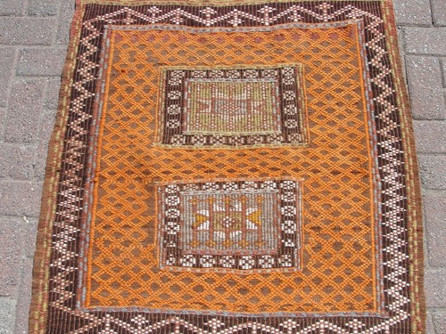 3x5 Orange Fußmatte Kleinflächen Kelim Teppich - Handgefertigte Vorleger - Bild 8 von 10