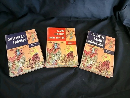 Vintage 1954 Windermere Reader 3 Books:Gulliver's, 20,000 Leagues, Swiss Family
