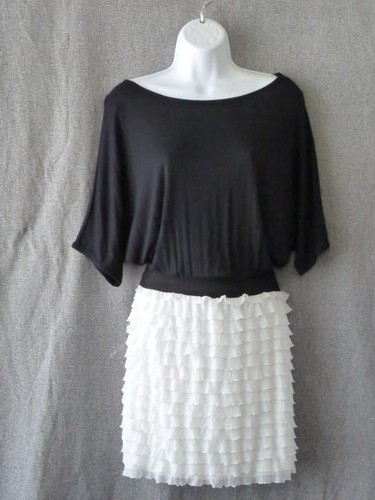 Abito Anthropologie~Nordstrom~B&W Slouch Jersey Top~15-Ruffle Gonna a Matita~XS/S - Foto 2 di 11