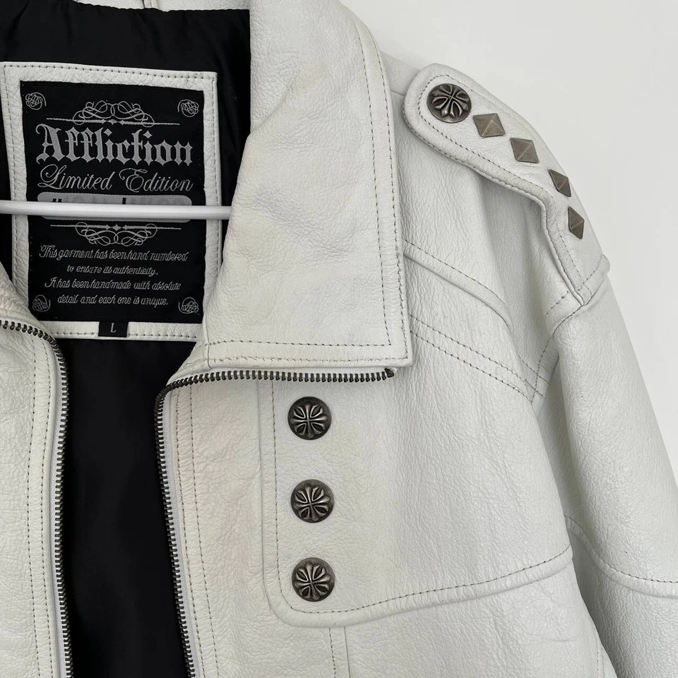 Affliction Limited Edition White Leather Jacket – Men's Size L - Image 4 of 4