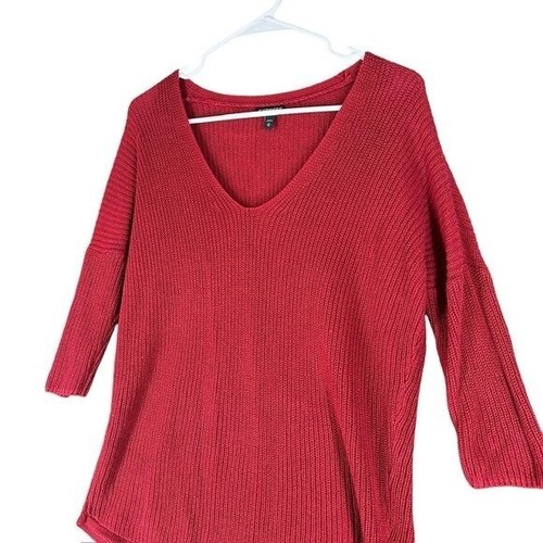 Suéter Pullover Tejido Express Para Mujer M Medio Rojo Cuello en V 100% Algodón Informal - Imagen 2 de 9