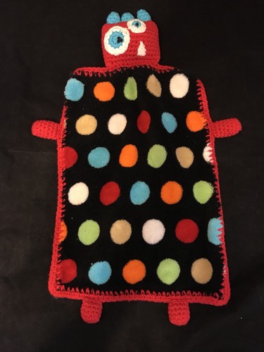 Handmade Crochet Fleece Baby Security Blanket Mommy’s Little Monster Polka Dots - Picture 2 of 7