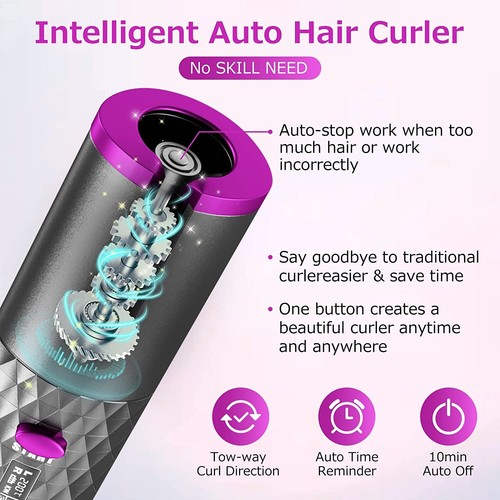 Hair Curler LCD Cordless Auto Rotating Waver Curling Iron Ceramic Wireless USA - Picture 5 of 11