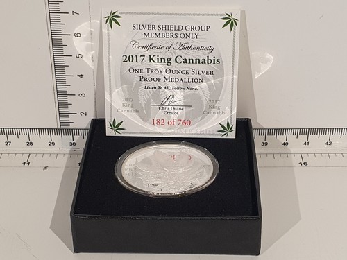 (L1033) 1oz .999 Proof Silver Shield - 2017 King Cannabis - Members only - Bild 1 von 4