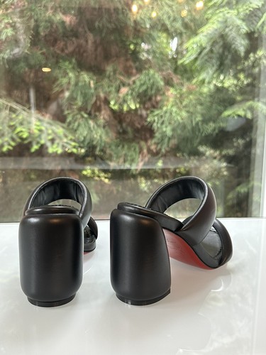 NEW CHRISTIAN LOUBOUTIN Inflama Pump Sandal Heel Shoe Black Leather 37 EU - Picture 6 of 8