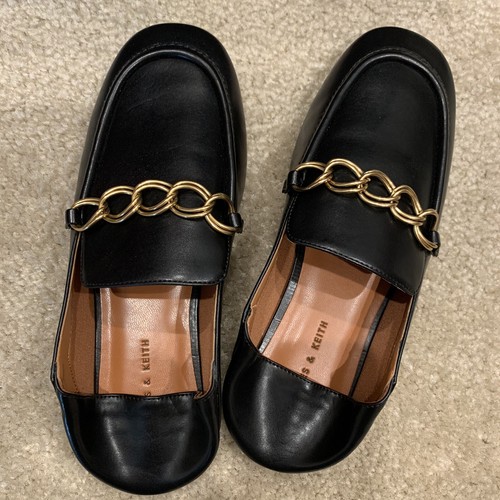 CHARLES & KEITH Brand Black Faux Leather Chain Strap Step-Back Loafers Size 37 - Picture 6 of 8