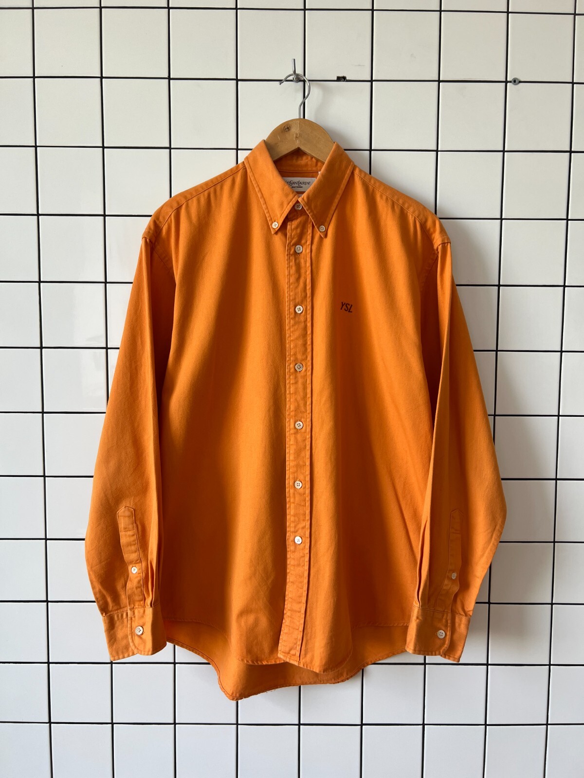 90s Vintage Mens YVES SAINT LAURENT Shirt Button Up Long Sleeve Logo YSL Size M