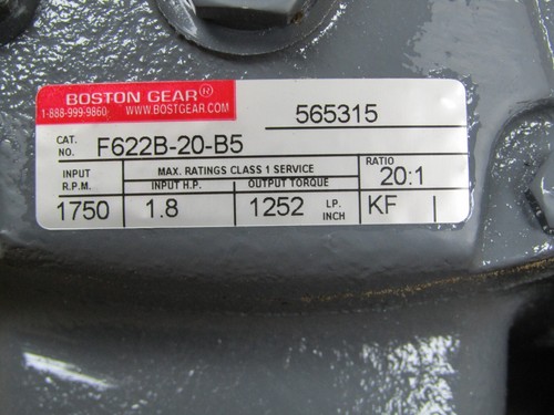 💥NEW BOSTON GEAR 20:1 RATIO 1.8 HP SPEED REDUCER 1750 RPM F622B-20-B5 - Picture 7 of 8