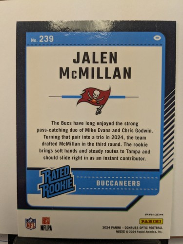 2024 DonRuss Optic - Jalen McMillan STARS Rated Rookie - Bucs RC #239 - Bild 2 von 2