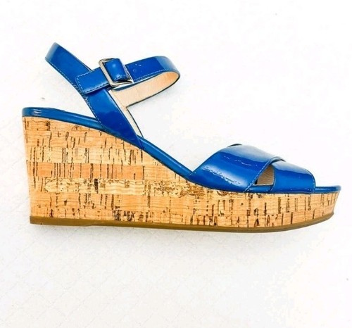 PRADA Milano Neon Blue Patent Leather Cork Edge Sandals Size 38 - Picture 11 of 12