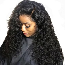22Inch Brazilian Deep Wave Wet and Wavy Lace Front Wigs Human Cabello for Bla