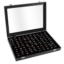 Ring Display Case Organizer Box with Transparent Lid, 100 Slots Ring Storage ...