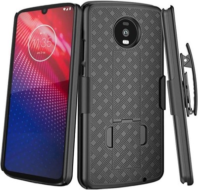 Motorola Moto Z3 /Z3 Play Case Drop Protection Bumper, Belt Clip Holster-Black