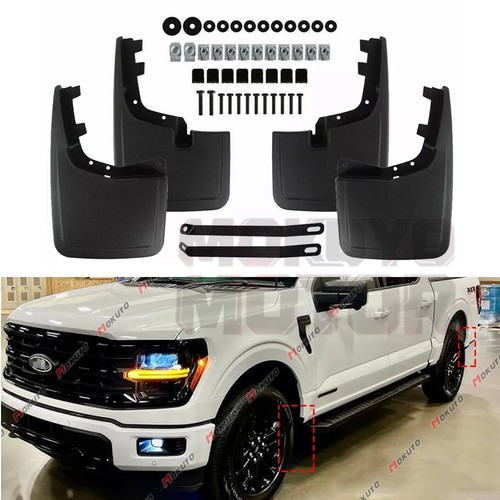 4x Black Splash Guards Mud Flaps W/ Hardware For 2021 2022 2023 Ford F-150 - Picture 1 of 12