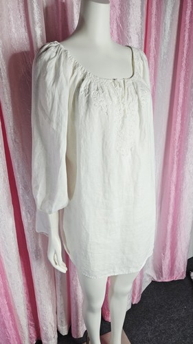 Lauren Ralph Lauren White 100% Linen Embroidered Relaxed Fit Tunic Top Size 1X - Picture 5 of 8
