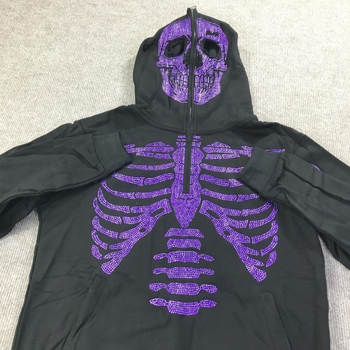 Guapi Skeleton Hoodie Mens Small Full Zip Limited Edition Crystal Rhinestone - Picture 6 of 18