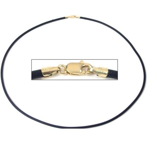 Collana in corda di gomma nera gioielli chiusura in oro 14 carati 18" 2 pezzi - Foto 1 di 2