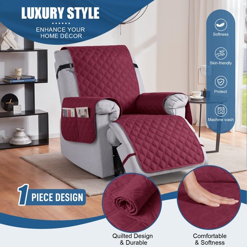100% Waterproof Recliner Covers, Recliner Sofa Covers with Leg Straps, Revers... - Foto 2 di 8