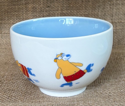 Haba Bear In Rollerskates Cappuccino Mug And Polka Dot Saucer Whimsical Funny - Picture 5 of 9