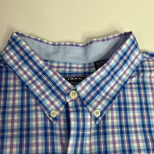 IZOD Premium Essentials Shirt Mens 3XL Blue Purple White Plaid Button Down - Picture 3 of 15