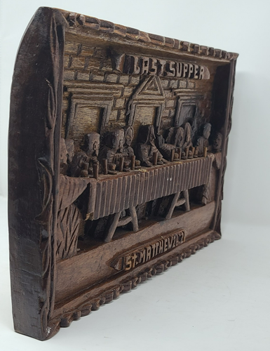 Wooden Hand Carved Wall Plaque 3D Art Cristian Last Supper 17x11x3 Heavy - Picture 18 of 22